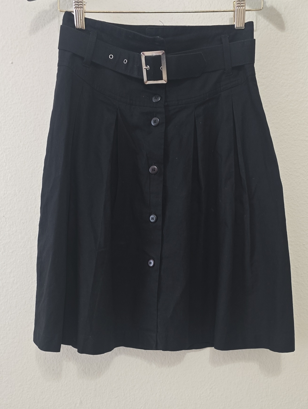 TARAZZIA Belted Black‎ Vintage Midi Skirt with Front Buttons 7/8